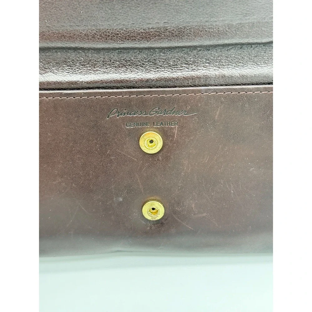 Princess Gardner Vintage Burgundy Genuine Leather Checkbook‎ Clutch Wallet Brass